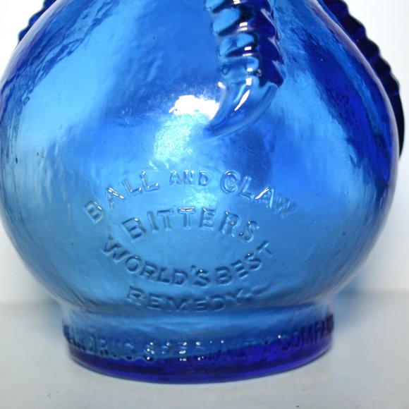 Vintage Ball And Claw Blue Bitters Glass Bottle MFG Wheaton Glass NJ - Picture 2 of 8